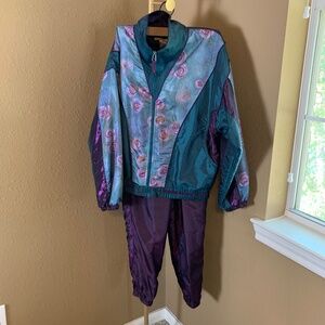 Vintage Outbreak Windbreaker Track Suit Set M Floral 90s Jacket Pants